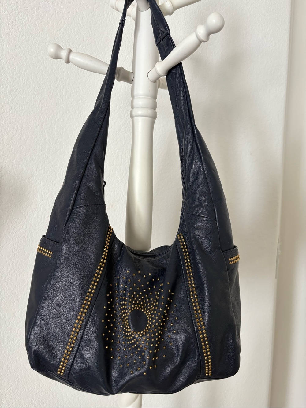 Vintage OHH! Ashley Black Genuine Leather Studded Hobo Bag Y2K ✨
